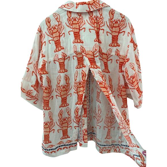 Anthropologie Lobster Print The Essentials Oversized Shirt Orange Size Small - Picture 8 of 11